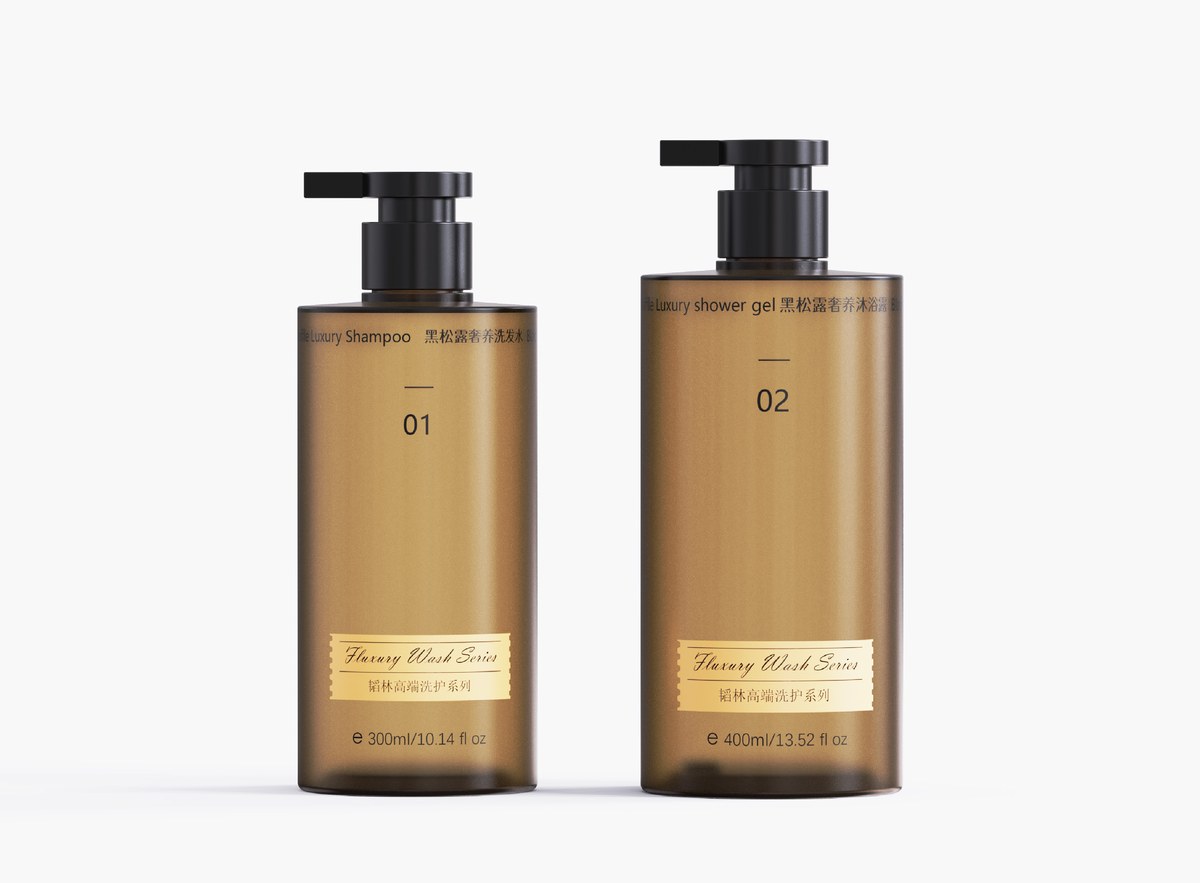 Plate 15 — Shampoo and Body Wash Bottles, 300–400 ml — the formats on this catalogue page, photographed together as published.